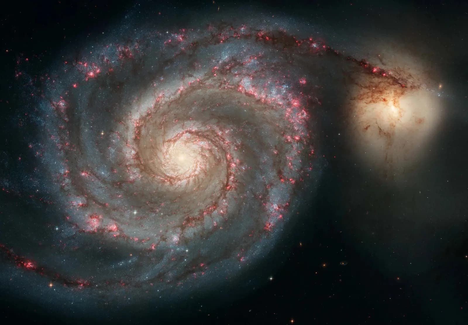 Reference image of the Whirlpool Galaxy (M51) from Hubble showing the face-on spiral and its smaller companion galaxy