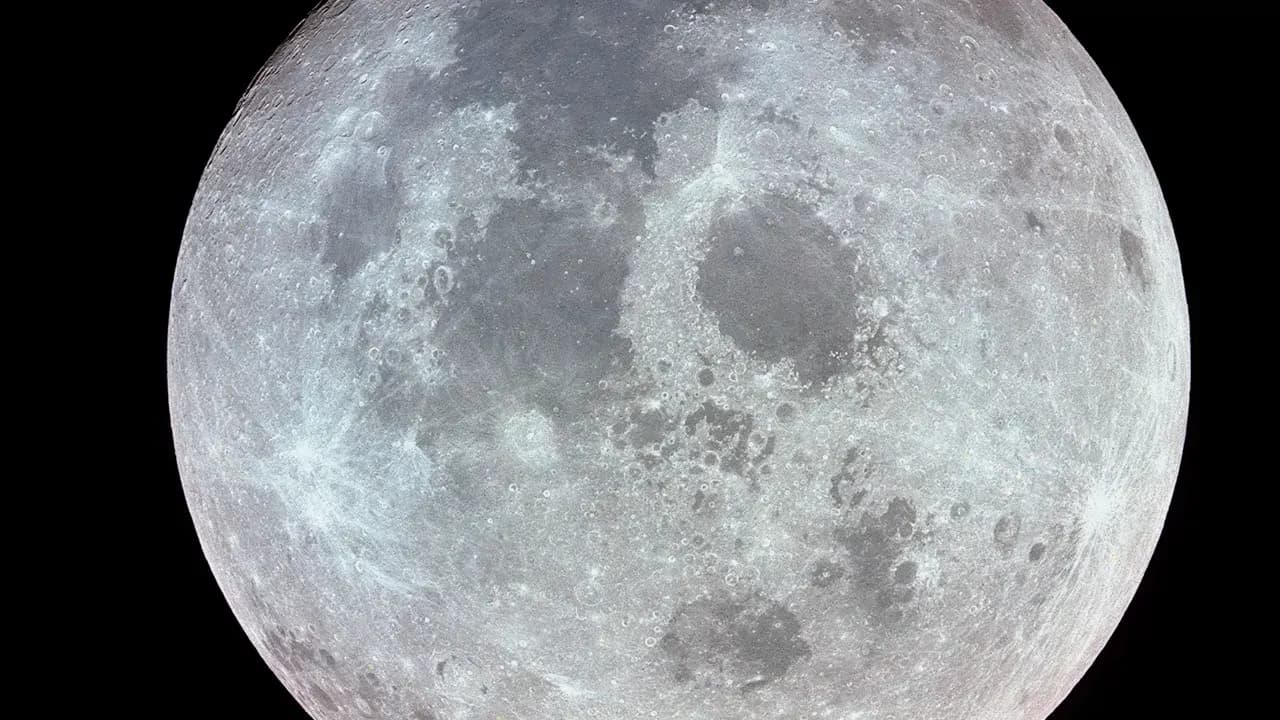 Reference image of the full Moon photographed from the Apollo 11 spacecraft during its trans-Earth journey homeward